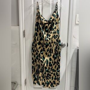 Teal Leopard Slit Dress